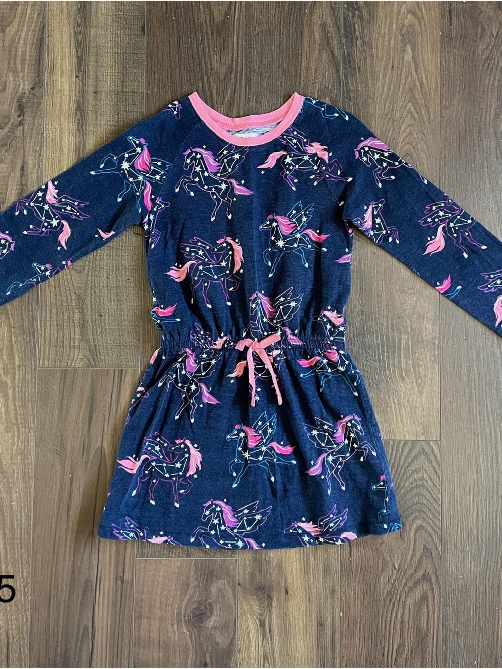 Hatley Navy Dress with Pink Unicorns and Trim